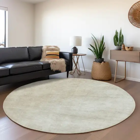 8' Beige And Taupe Abstract Washable Round Rug With UV Protection Photo 4
