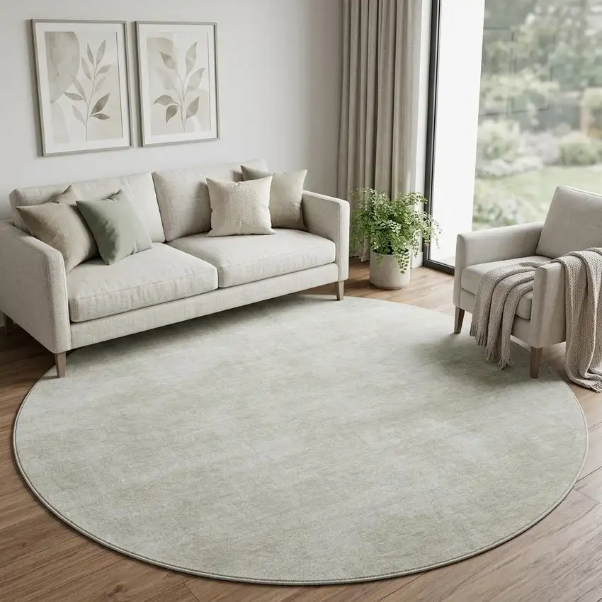 8' Beige And Taupe Abstract Washable Round Rug With UV Protection Photo 1