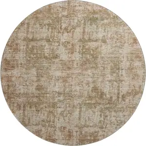 Photo of 8' Beige And Taupe Abstract Washable Round Rug With UV Protection