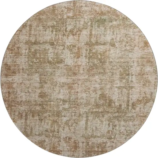 8' Beige And Taupe Abstract Washable Round Rug With UV Protection Photo 1