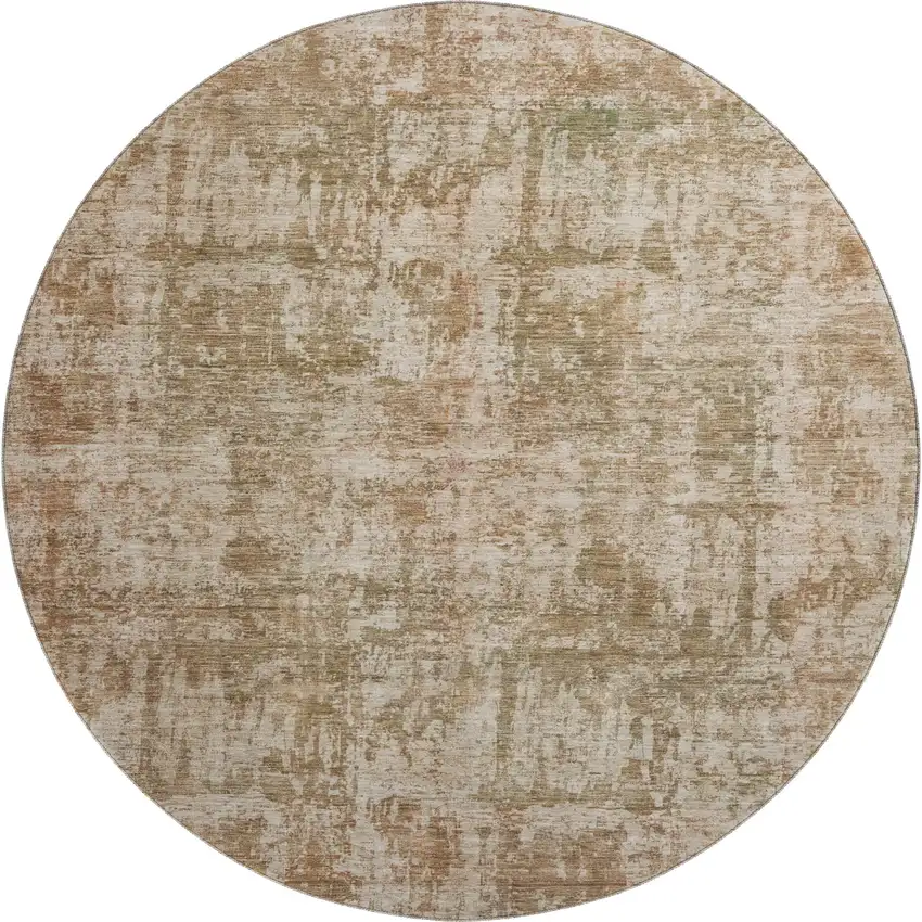 8' Beige And Taupe Abstract Washable Round Rug With UV Protection Photo 1