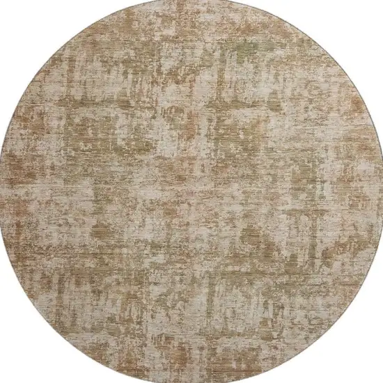 8' Beige And Taupe Abstract Washable Round Rug With UV Protection Photo 2