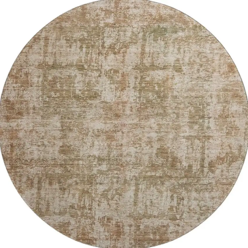 8' Beige And Taupe Abstract Washable Round Rug With UV Protection Photo 2