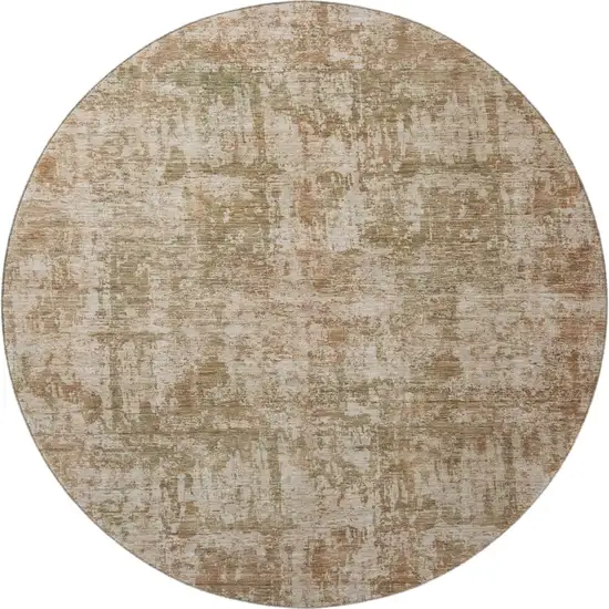 8' Beige And Taupe Abstract Washable Round Rug With UV Protection Photo 3