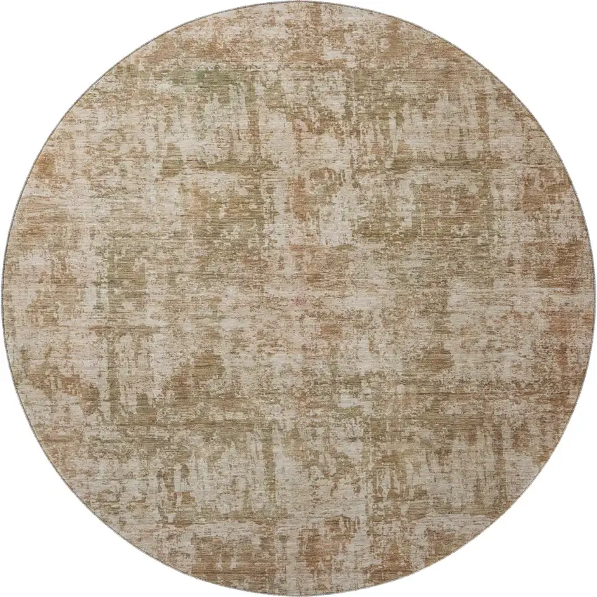8' Beige And Taupe Abstract Washable Round Rug With UV Protection Photo 3
