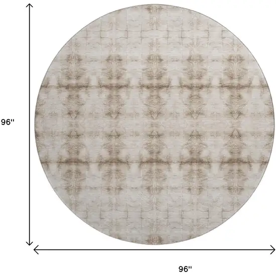 8' Beige And Taupe Geometric Washable Round Rug With UV Protection Photo 3