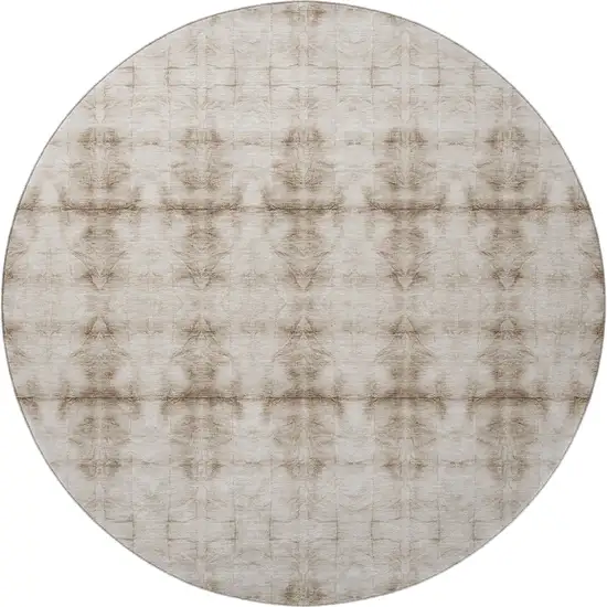8' Beige And Taupe Geometric Washable Round Rug With UV Protection Photo 4