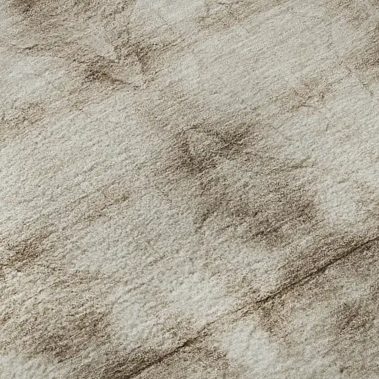 8' Beige And Taupe Geometric Washable Round Rug With UV Protection Photo 9