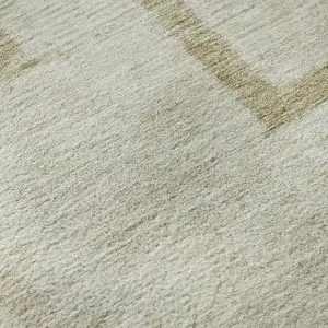 Photo of 8' Beige And Taupe Geometric Washable Round Rug With UV Protection