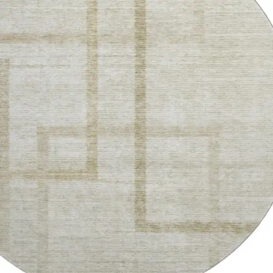 8' Beige And Taupe Geometric Washable Round Rug With UV Protection Photo 3