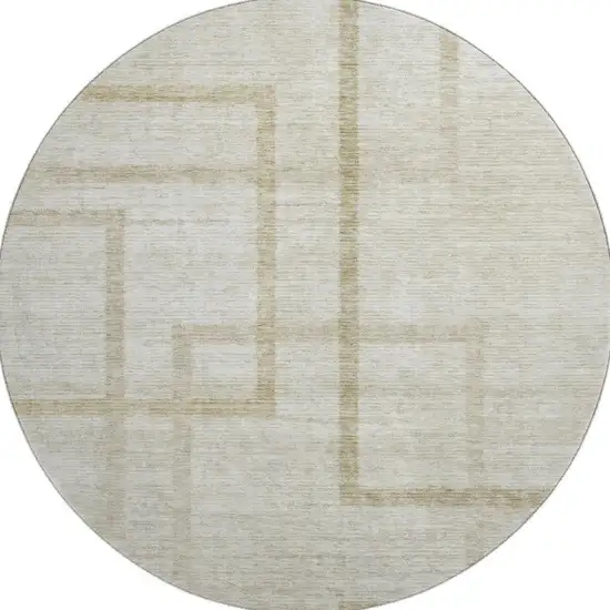 8' Beige And Taupe Geometric Washable Round Rug With UV Protection Photo 4