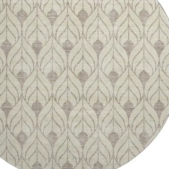 8' Beige And Taupe Geometric Washable Round Rug With UV Protection Photo 3