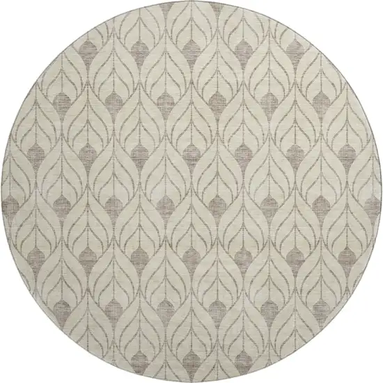 8' Beige And Taupe Geometric Washable Round Rug With UV Protection Photo 1