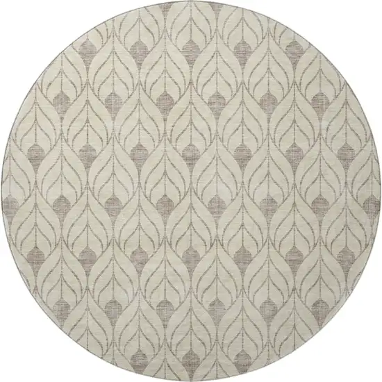 8' Beige And Taupe Geometric Washable Round Rug With UV Protection Photo 2