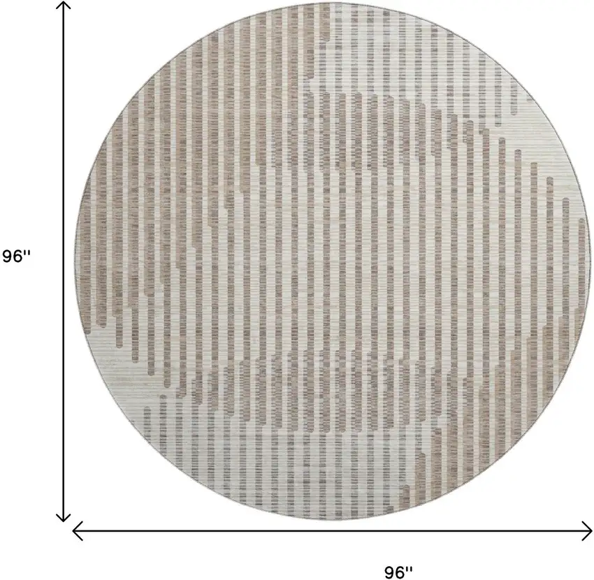 8' Beige And Taupe Geometric Washable Round Rug With UV Protection Photo 9