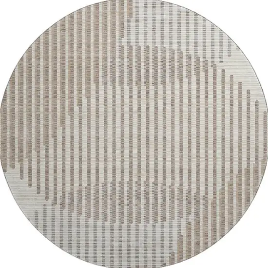 8' Beige And Taupe Geometric Washable Round Rug With UV Protection Photo 2