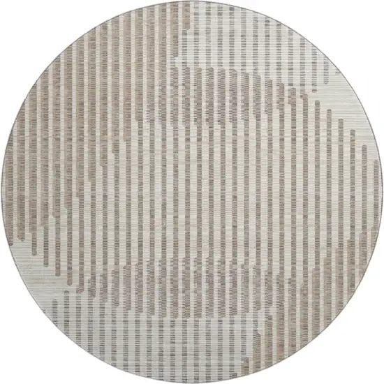 8' Beige And Taupe Geometric Washable Round Rug With UV Protection Photo 1