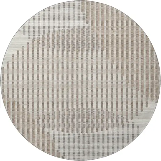 8' Beige And Taupe Geometric Washable Round Rug With UV Protection Photo 3