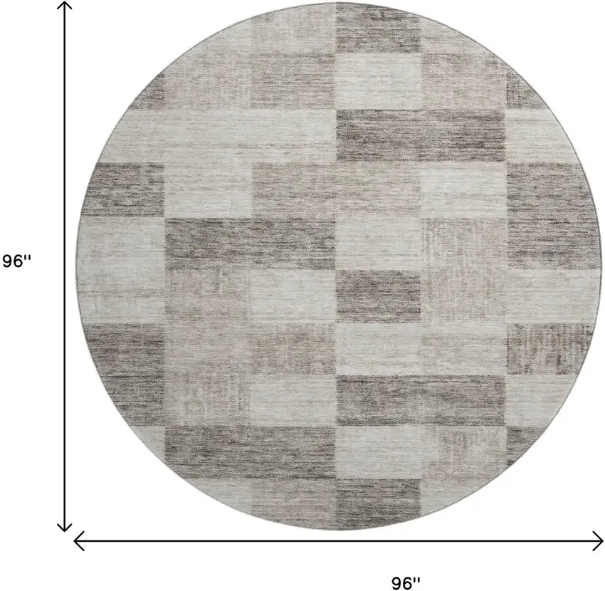 8' Beige And Taupe Geometric Washable Round Rug With UV Protection Photo 9