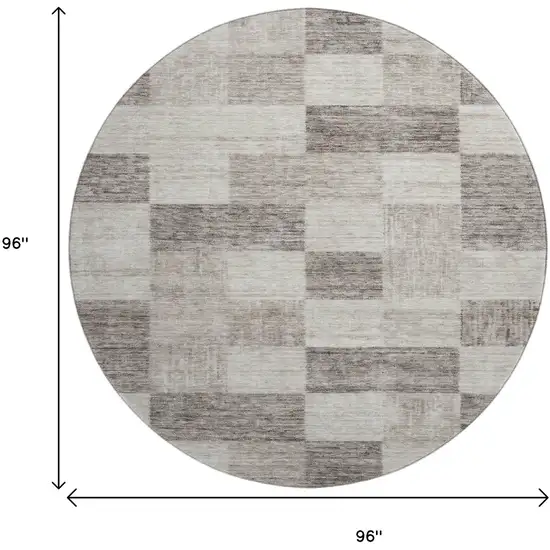 8' Beige And Taupe Geometric Washable Round Rug With UV Protection Photo 9