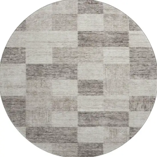 8' Beige And Taupe Geometric Washable Round Rug With UV Protection Photo 3