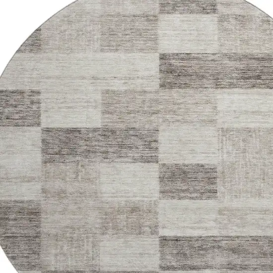 8' Beige And Taupe Geometric Washable Round Rug With UV Protection Photo 2