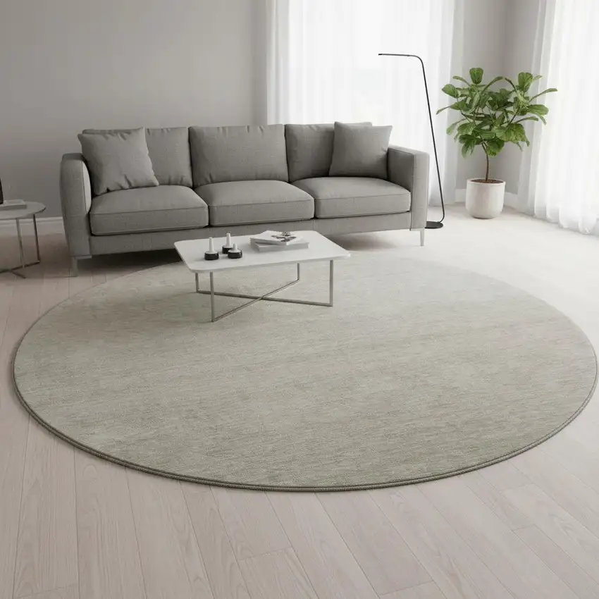 8' Beige And Taupe Ombre Washable Round Rug With UV Protection Photo 2
