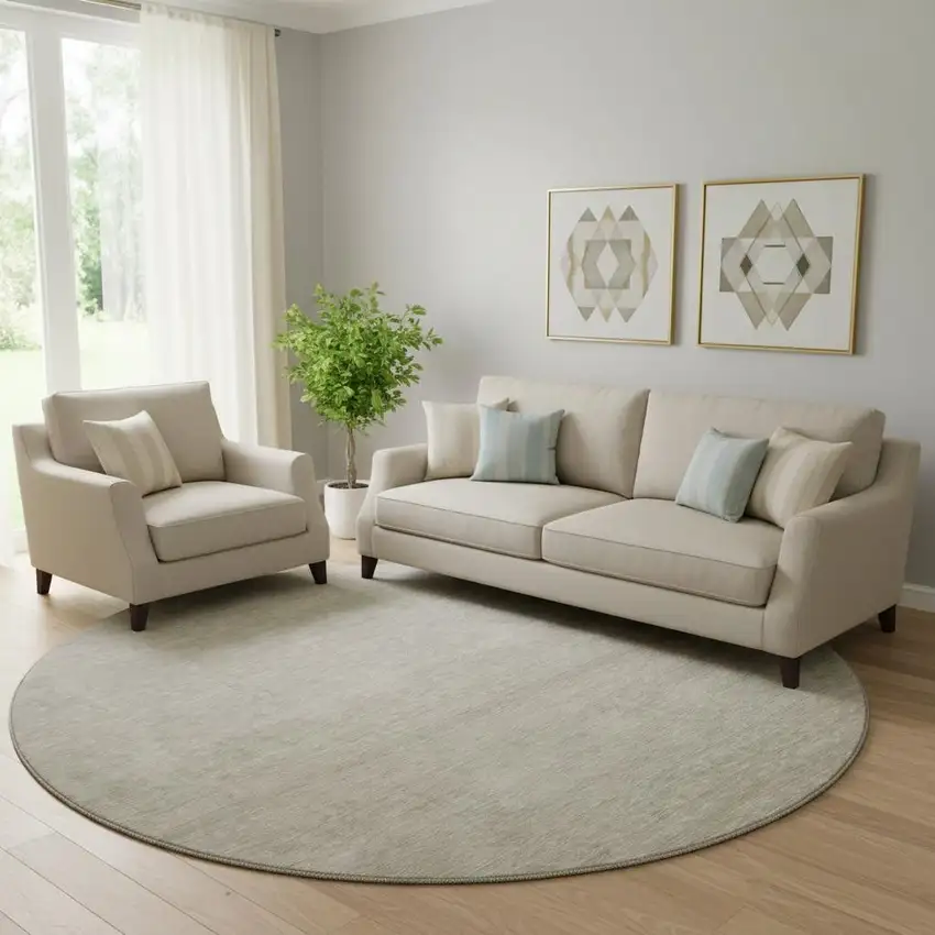 8' Beige And Taupe Ombre Washable Round Rug With UV Protection Photo 1