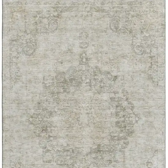 8' Beige And Taupe Oriental Washable Area Rug With UV Protection Photo 2