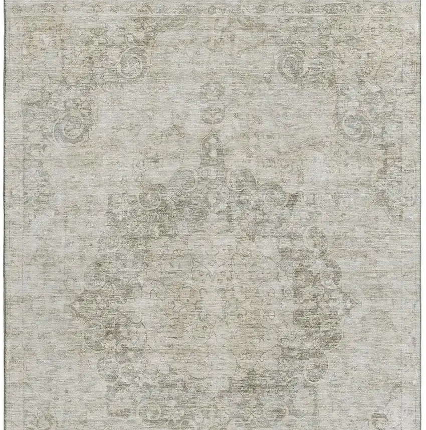 8' Beige And Taupe Oriental Washable Area Rug With UV Protection Photo 2