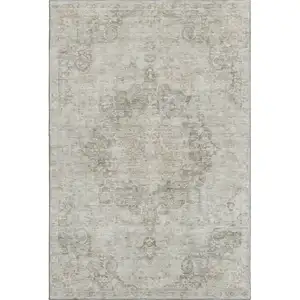 Photo of 8' Beige And Taupe Oriental Washable Area Rug With UV Protection