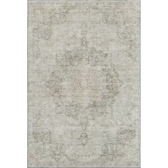 8' Beige And Taupe Oriental Washable Area Rug With UV Protection Photo 1