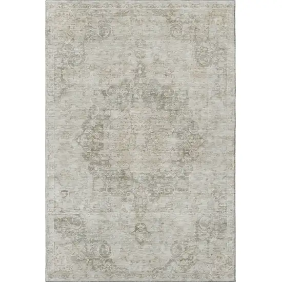 8' Beige And Taupe Oriental Washable Area Rug With UV Protection Photo 3