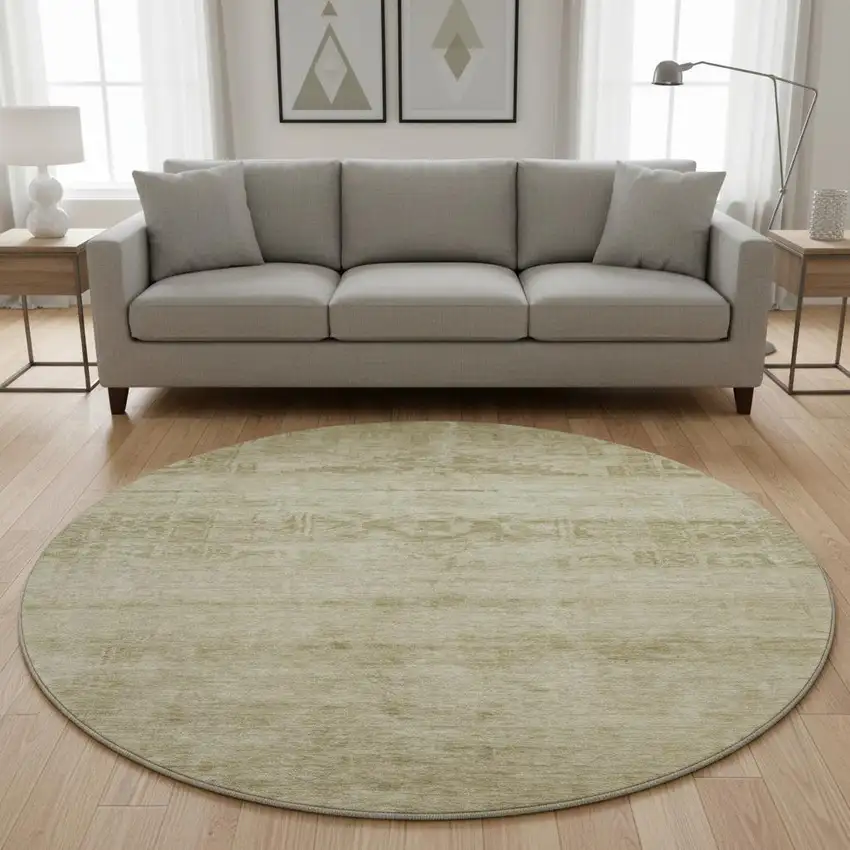 8' Beige And Taupe Oriental Washable Round Rug With UV Protection Photo 2