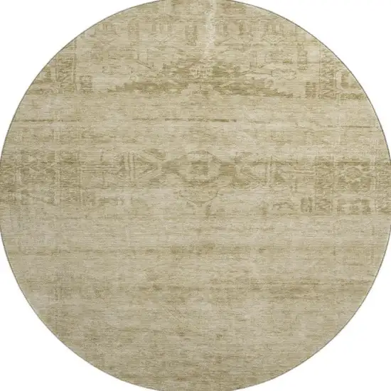 8' Beige And Taupe Oriental Washable Round Rug With UV Protection Photo 3