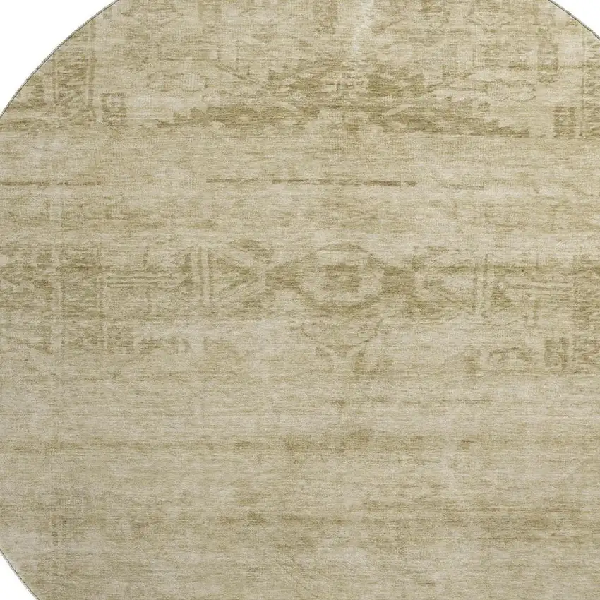 8' Beige And Taupe Oriental Washable Round Rug With UV Protection Photo 2
