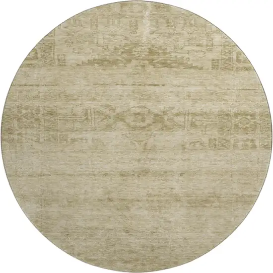 8' Beige And Taupe Oriental Washable Round Rug With UV Protection Photo 1
