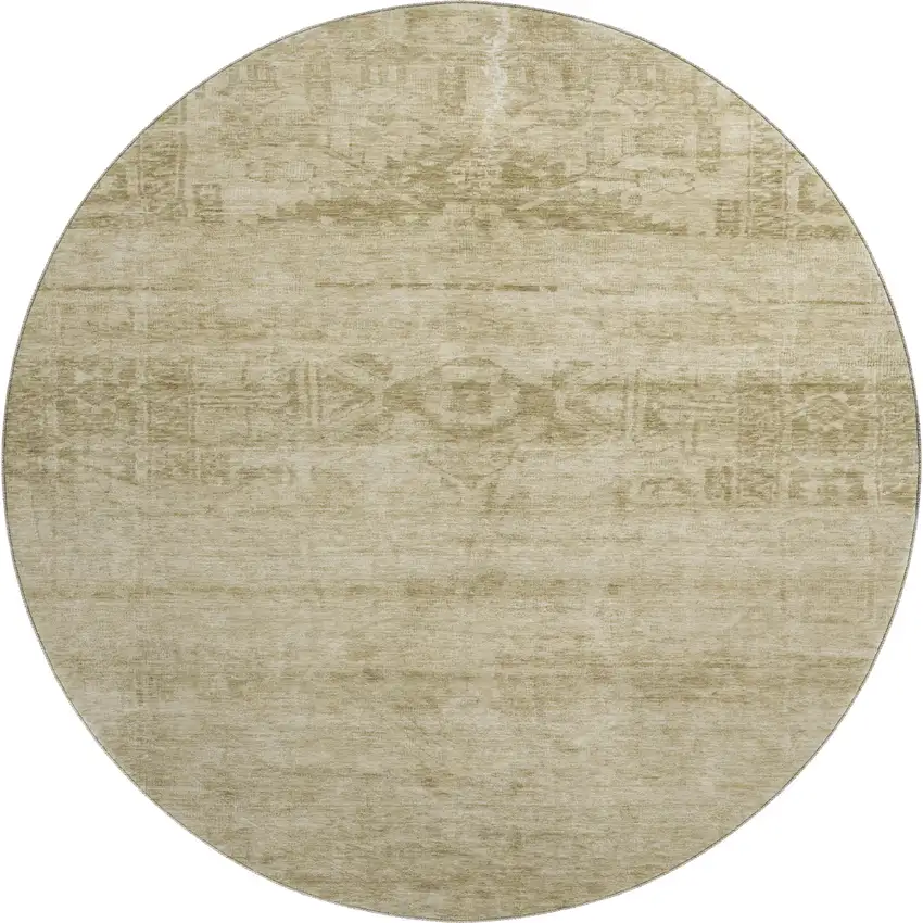 8' Beige And Taupe Oriental Washable Round Rug With UV Protection Photo 1