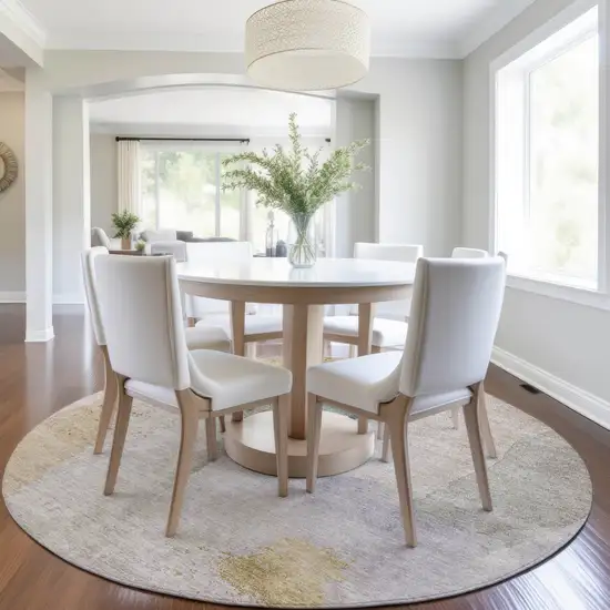 8' Beige And Taupe Round Abstract Washable Indoor Outdoor Area Rug Photo 6