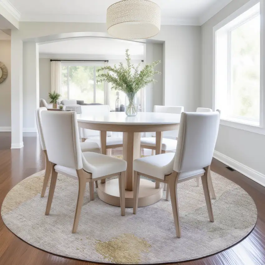 8' Beige And Taupe Round Abstract Washable Indoor Outdoor Area Rug Photo 6