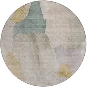 Photo of 8' Beige And Taupe Round Abstract Washable Indoor Outdoor Area Rug