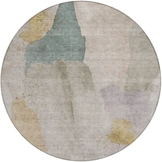 8' Beige And Taupe Round Abstract Washable Indoor Outdoor Area Rug Photo 1