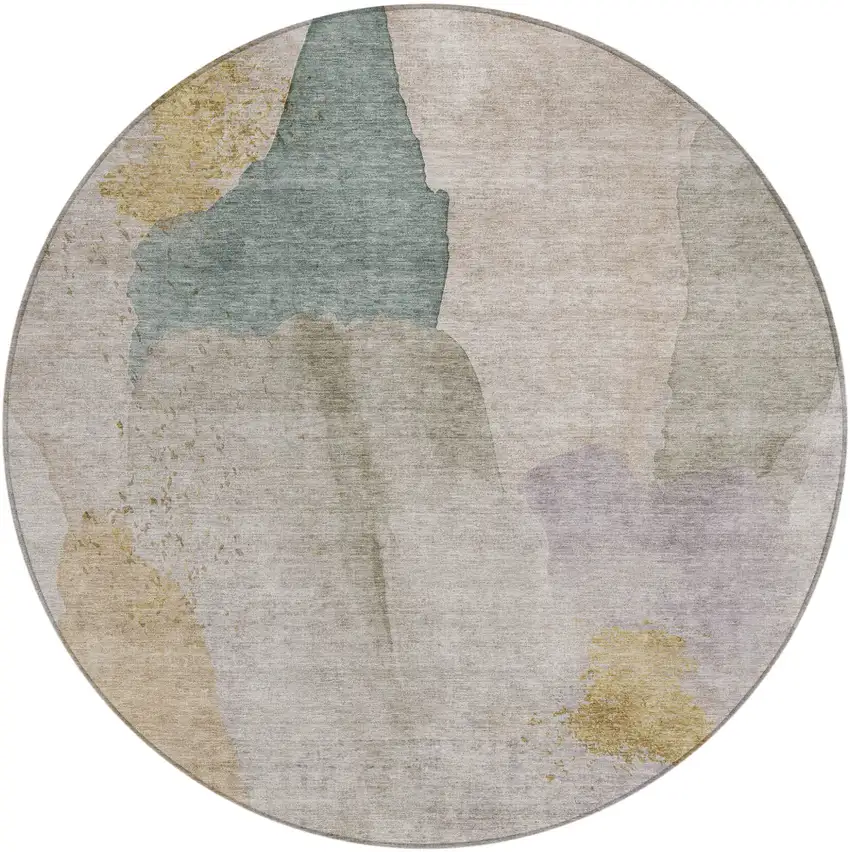 8' Beige And Taupe Round Abstract Washable Indoor Outdoor Area Rug Photo 1