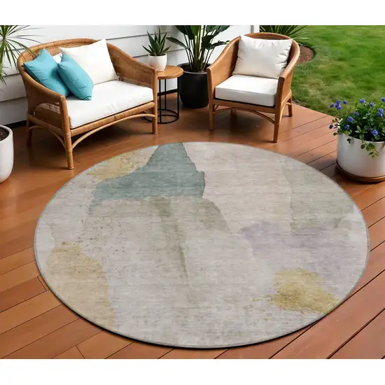8' Beige And Taupe Round Abstract Washable Indoor Outdoor Area Rug Photo 2