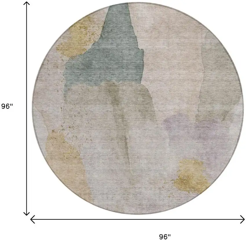 8' Beige And Taupe Round Abstract Washable Indoor Outdoor Area Rug Photo 8