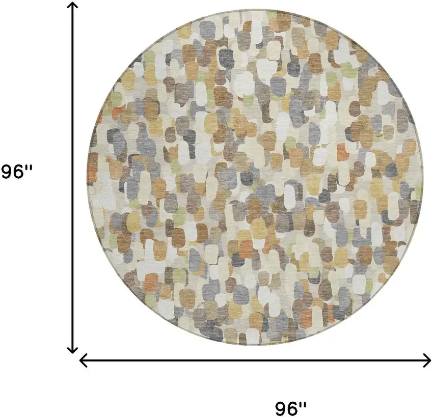 8' Beige And Taupe Round Abstract Washable Indoor Outdoor Area Rug Photo 8