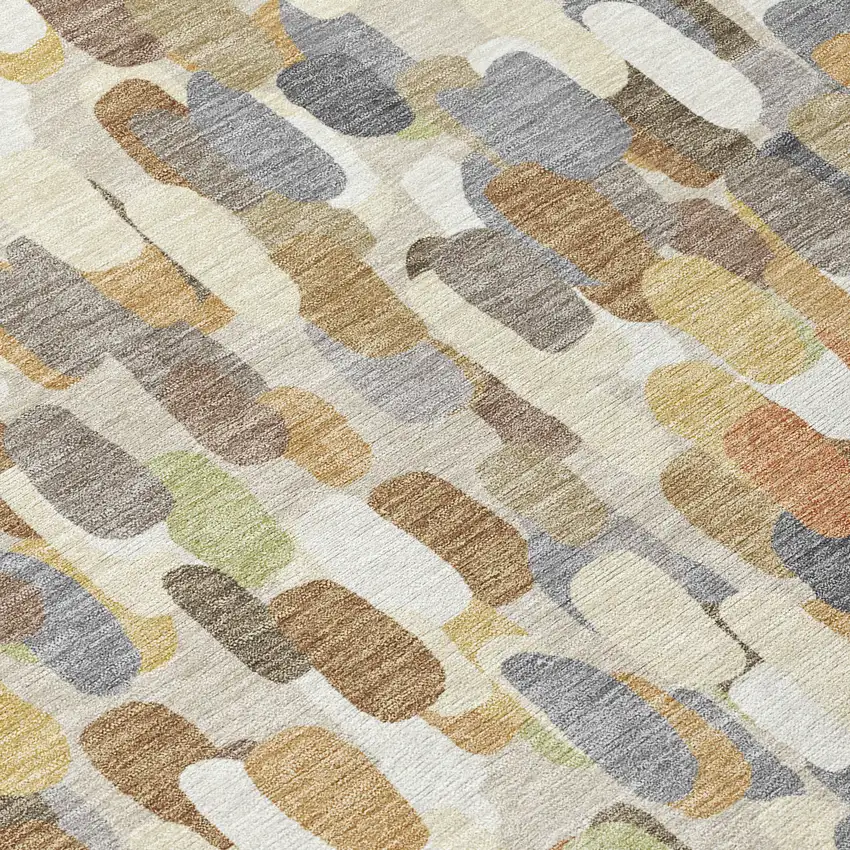 8' Beige And Taupe Round Abstract Washable Indoor Outdoor Area Rug Photo 7