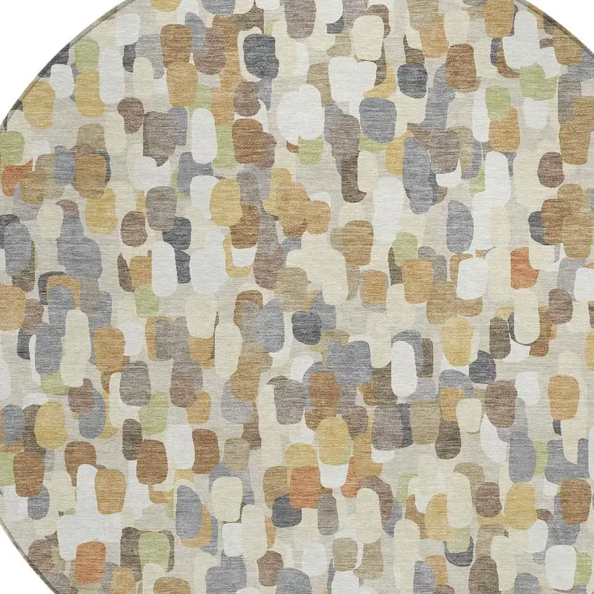 8' Beige And Taupe Round Abstract Washable Indoor Outdoor Area Rug Photo 2