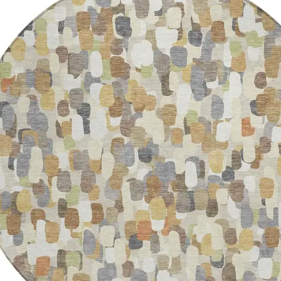8' Beige And Taupe Round Abstract Washable Indoor Outdoor Area Rug Photo 2
