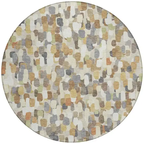 8' Beige And Taupe Round Abstract Washable Indoor Outdoor Area Rug Photo 3